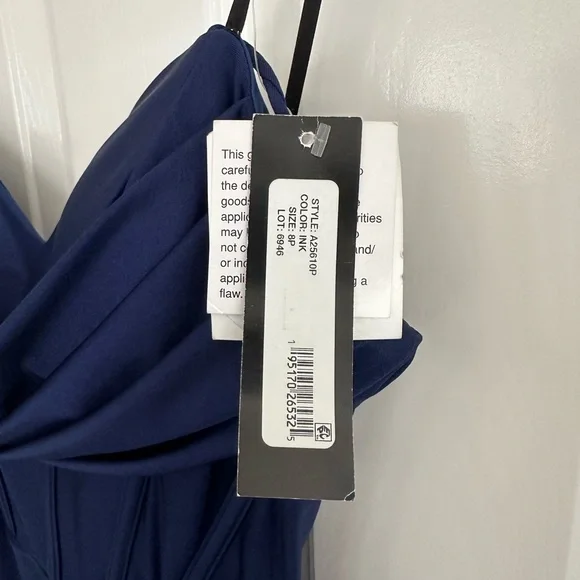 Betsy and Adam stretch satin cowl corset sheath dress 8P in ink color, NWT - Picture 6 of 7